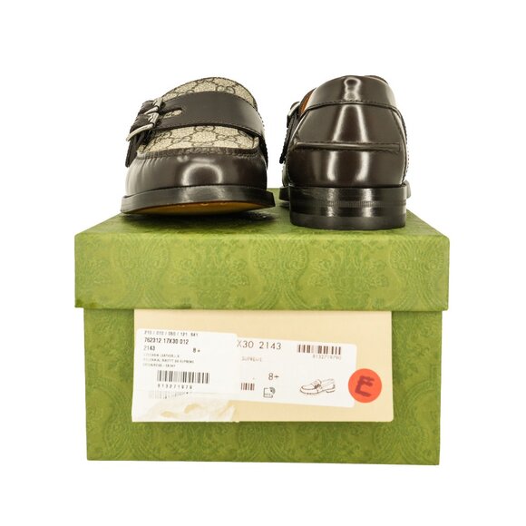 Gucci Men's GG Supreme and Leather Double Buckle Loafers - Picture 5 of 9